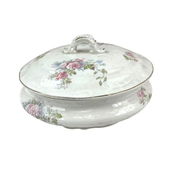 Dresden Semi-Porcelain Floral Lidded Tureen Dish With Gold Trim - Picture 6 of 7